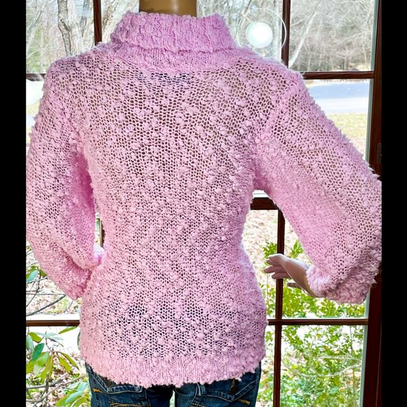 ▪️VTG▪️GOTHAM▪️1980's Pale Pink Popcorn Knit Retro Turtleneck Sweater - Picture 2 of 6